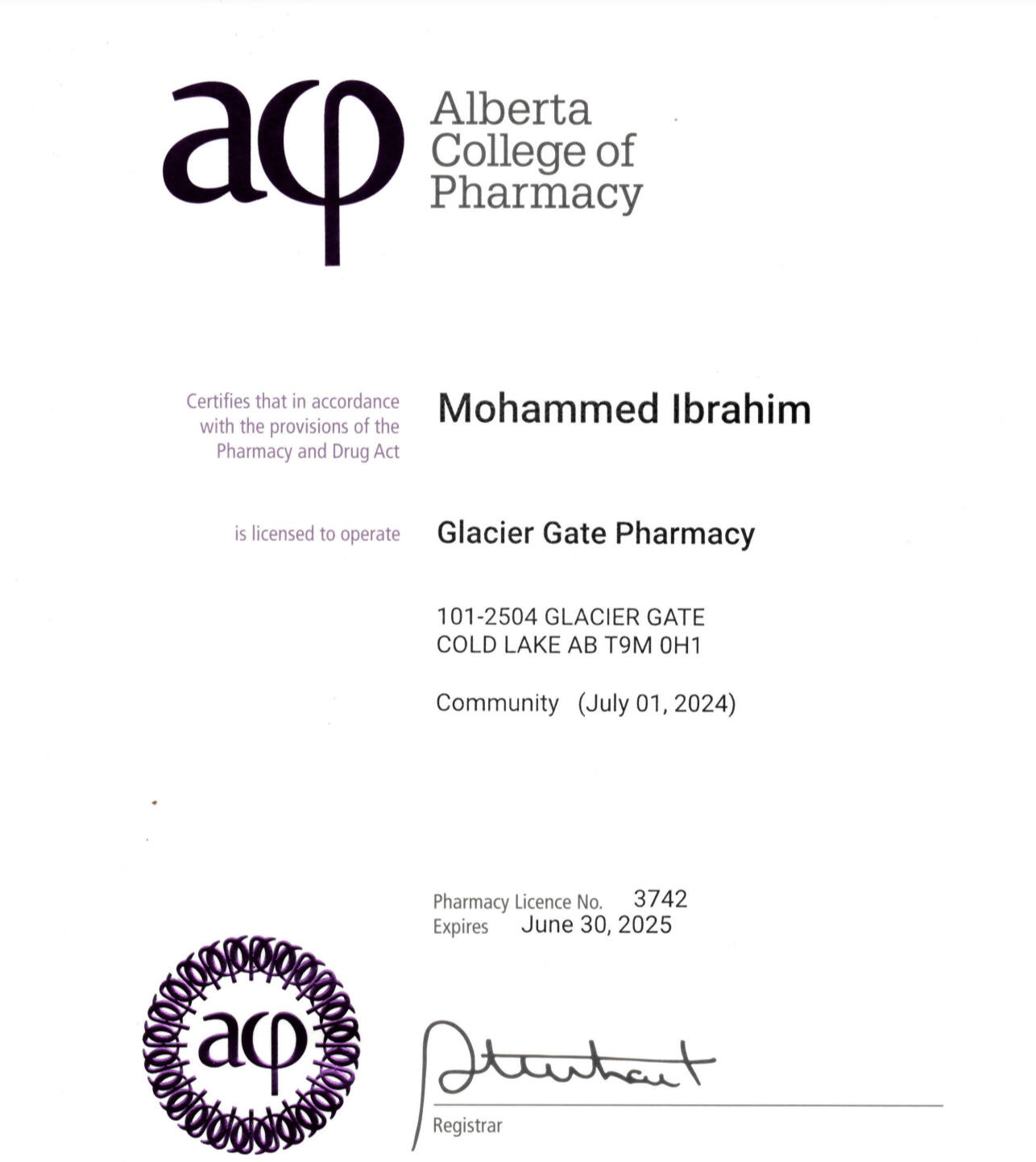 Pharmacy License